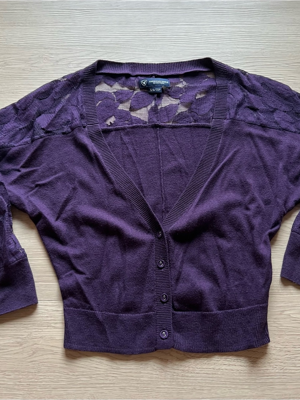 American Eagle Outfitters Y2K Purple Lace-Back V-Neck Cardigan